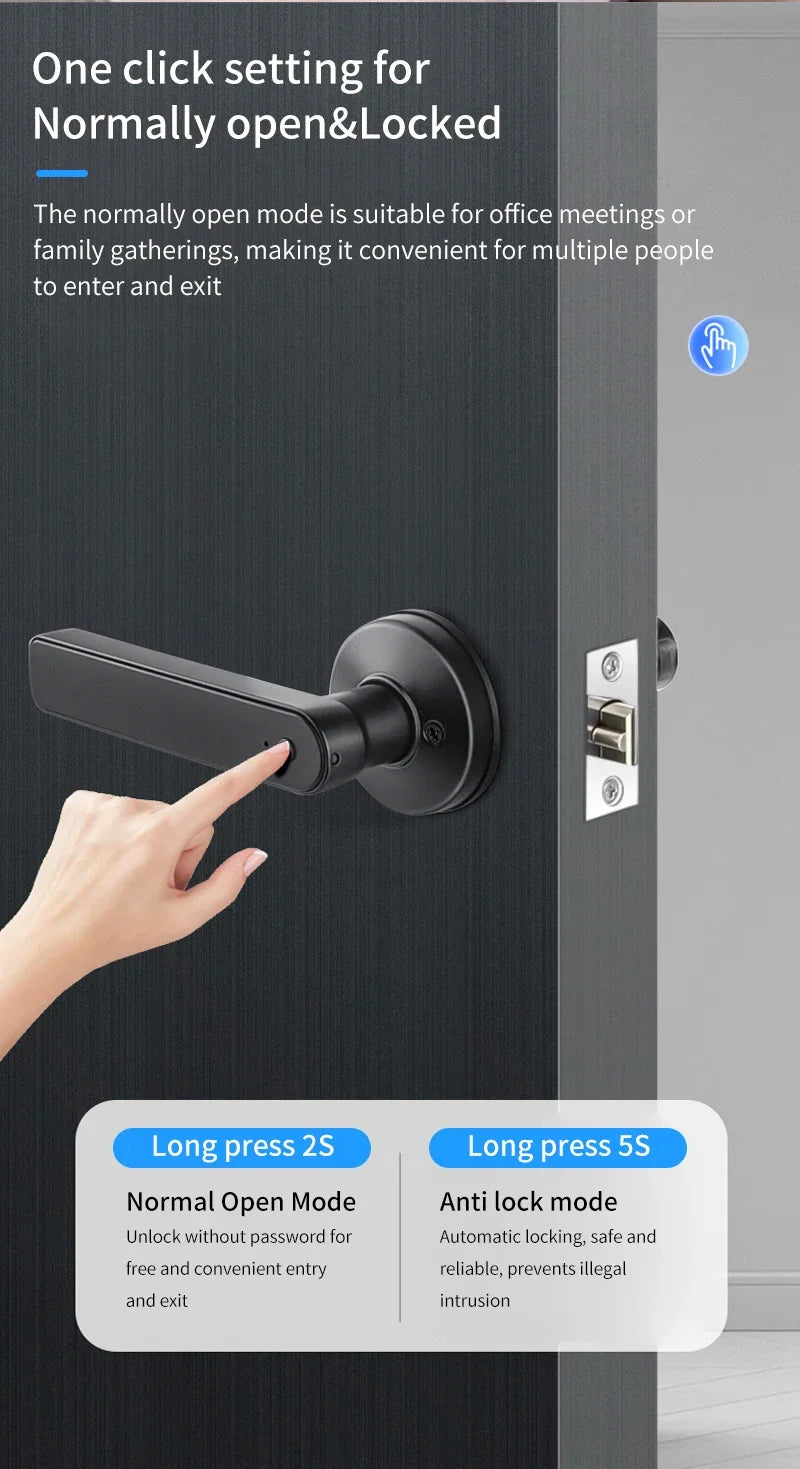 Tuya App Bluetooth Smart Fingerprint Door Lock Password Mechanical