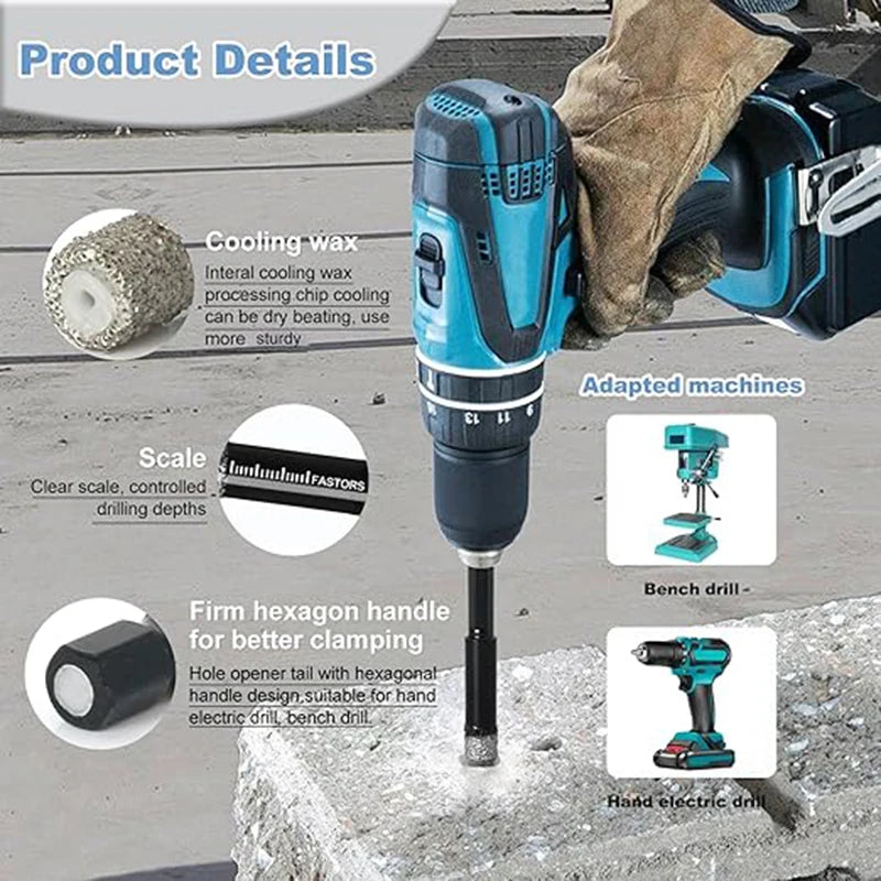5PCS 5-15mm Dry Diamond Core Drill Bits Set For Tile Concrete