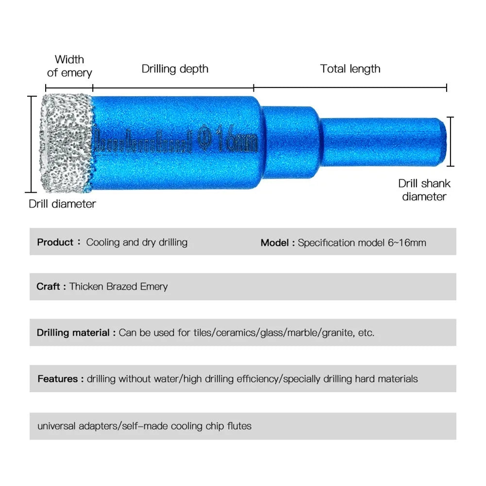 6/8/10/12/14/16mm Diamond Coated Core Drill Durable For Glass Marble