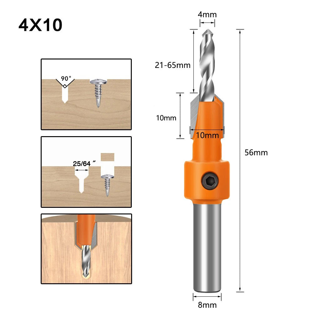 HSS Woodworking Countersink Router Bit — 8mm Shank for Wood Milling