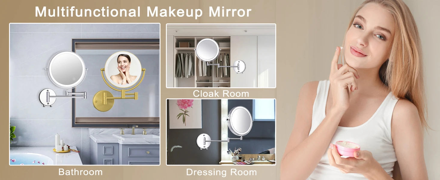 Rose Gold Square Led Bathroom Mirror Wall Mounted Lighted Bathroom