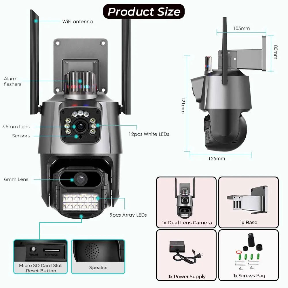 BESDER Wifi PTZ Camera 8MP Dual Screen IP Cam Outdoor Surveillance