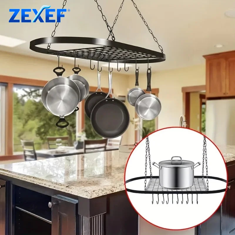 Oval Iron Wall-Mounted Kitchen Rack – Pot, Utensil & Seasoning Storage