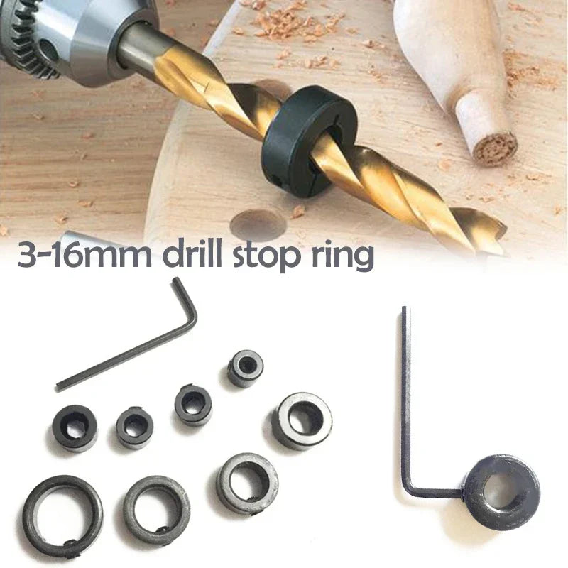 7/8pcs Woodworking Drill Locator 3-16mm Shaft Depth Collars Ring