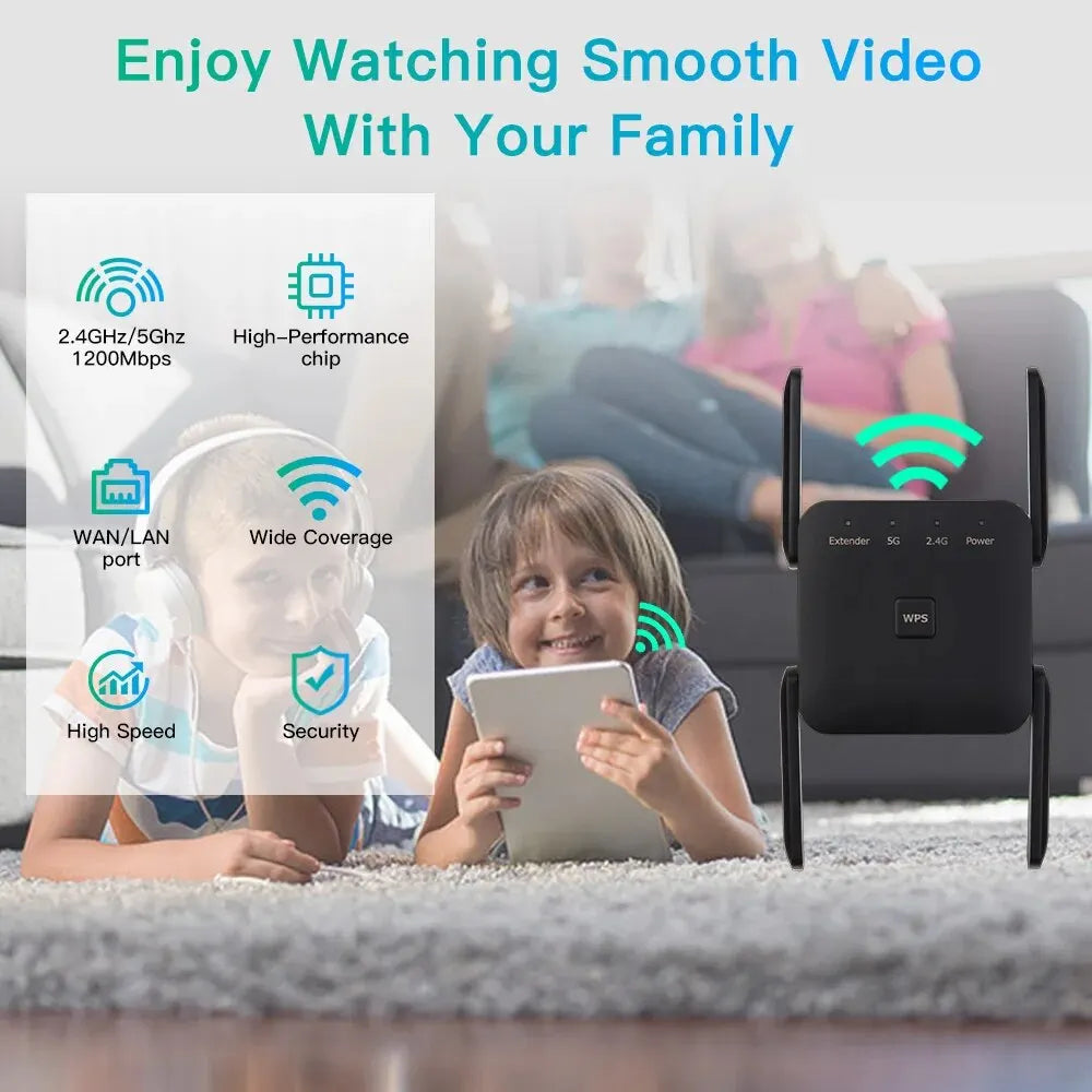 1200Mbps Dual-Band WiFi Repeater & Booster – Home & Office EU/US Plug
