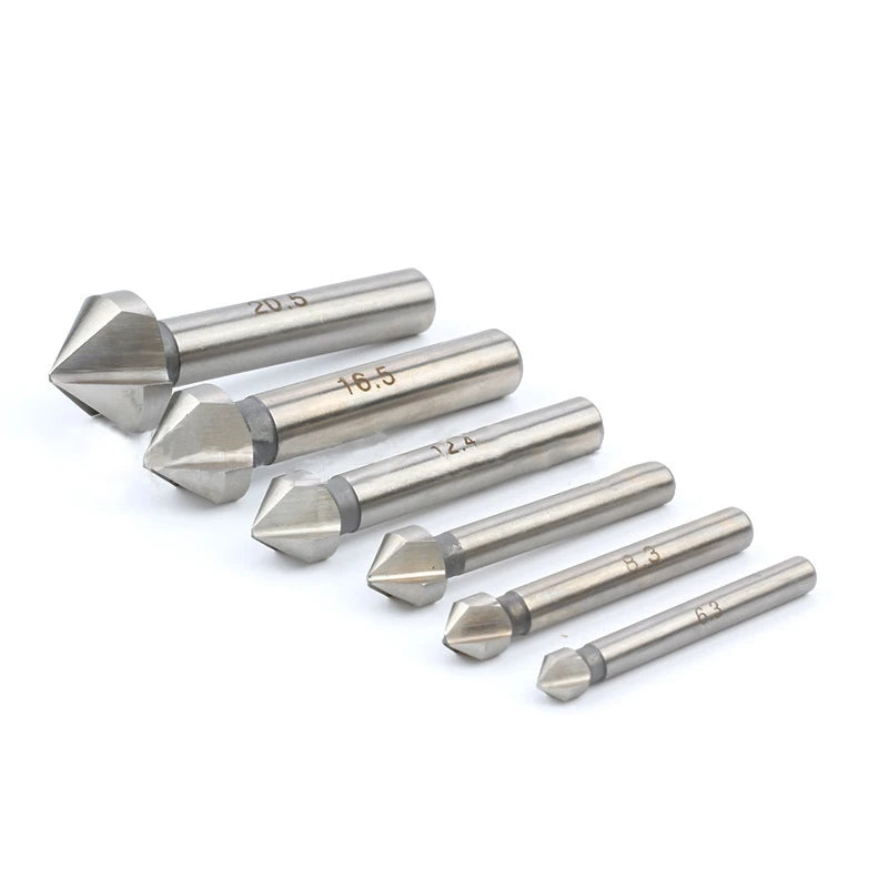6Pcs 3 Flutes 90 Degree HSS Chamfering Cutter Woodworking Milling