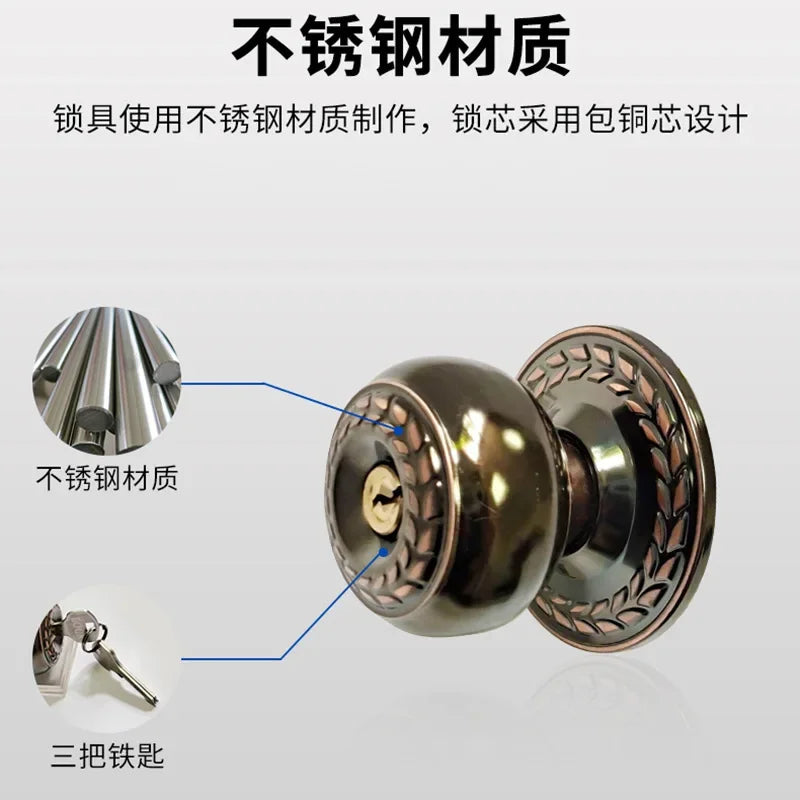 Stainless Round Door Knobs Rotation Lock Knobset Handle