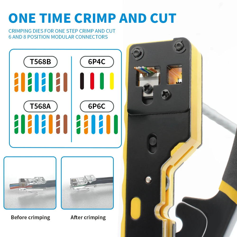 3-in-1 RJ45 Network Crimper – Crimp, Cut & Strip Cat6A/6/5E & RJ11/12