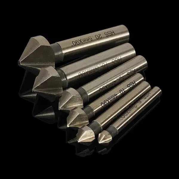 Round shank 6pcs 3 Flute 90 Degree HSS Chamfer Chamfering Cutter End