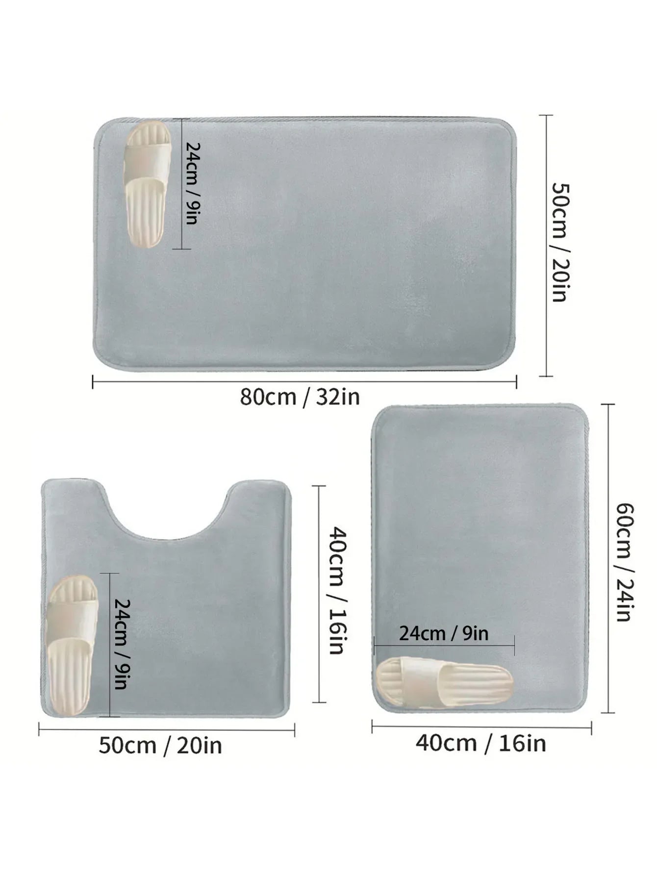 3PC Bathroom Waterproof Non-slip Sponge Carpet Three-piece Set