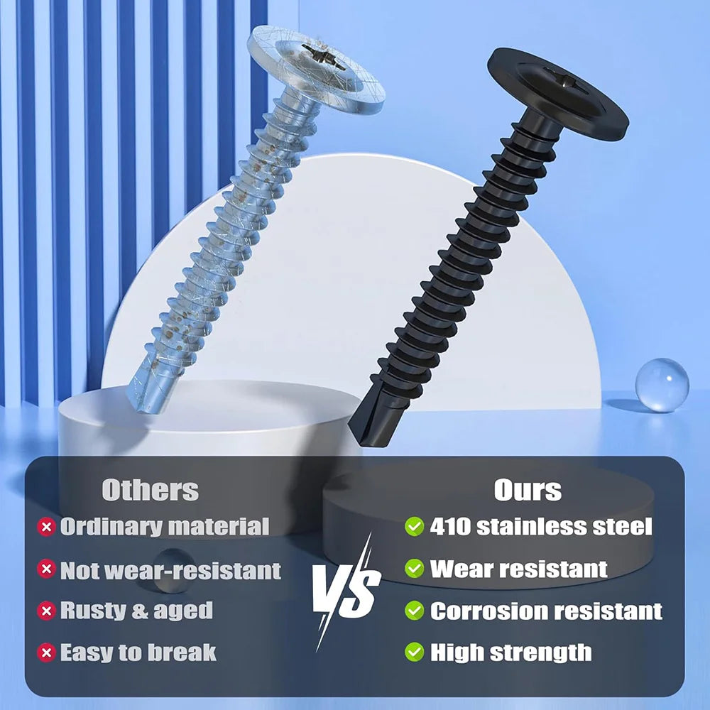 NINDEJIN 20/30pcs Washer Head Phillips Self Drilling Screw Black