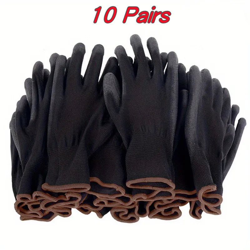 10 Pairs Black Durable Safety Gloves - Anti-Slip, Wear-Resistant