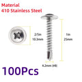 100pcs 410 Stainless Steel Truss Head Self-Tapping Screws