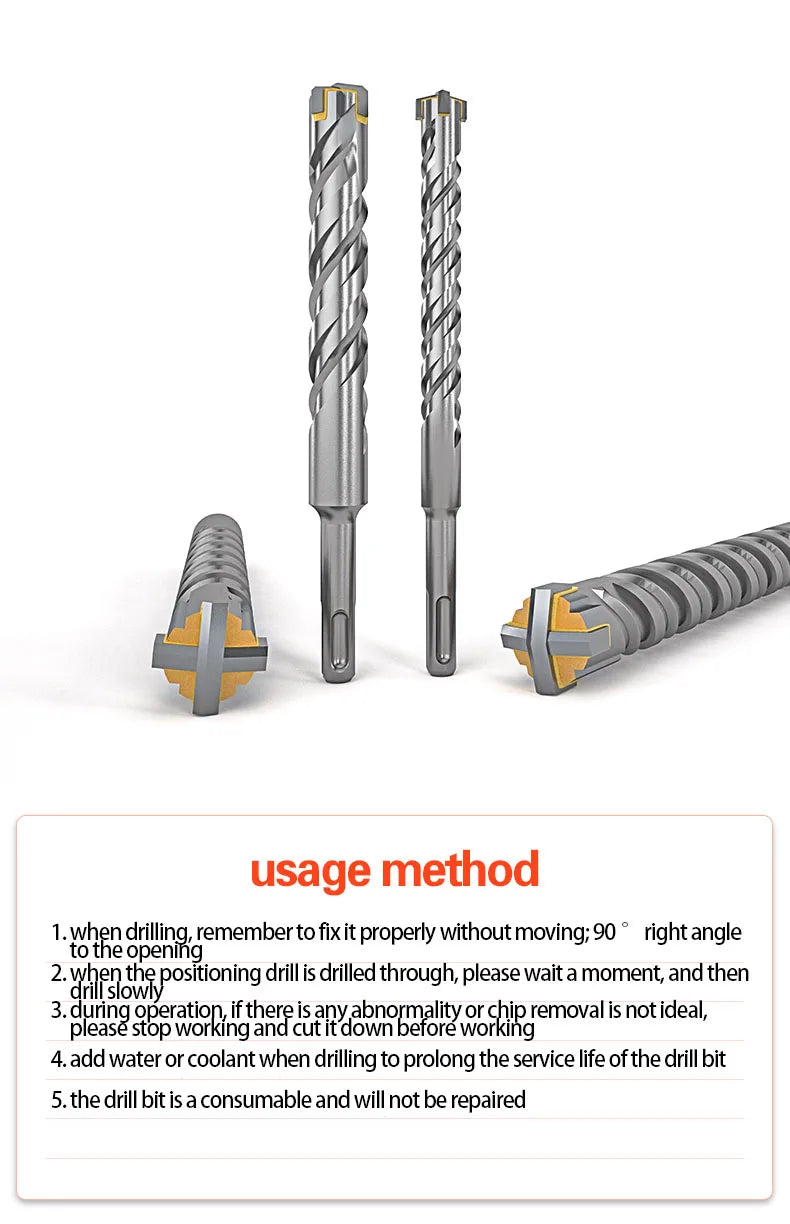 Cross Tips 4 Cutters Concrete SDS Plus Drill Bit 110mm 150 200