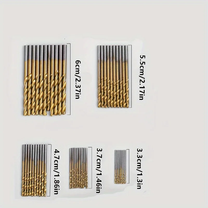 50pcs Titanium Coated High Speed Steel Drill Bits
