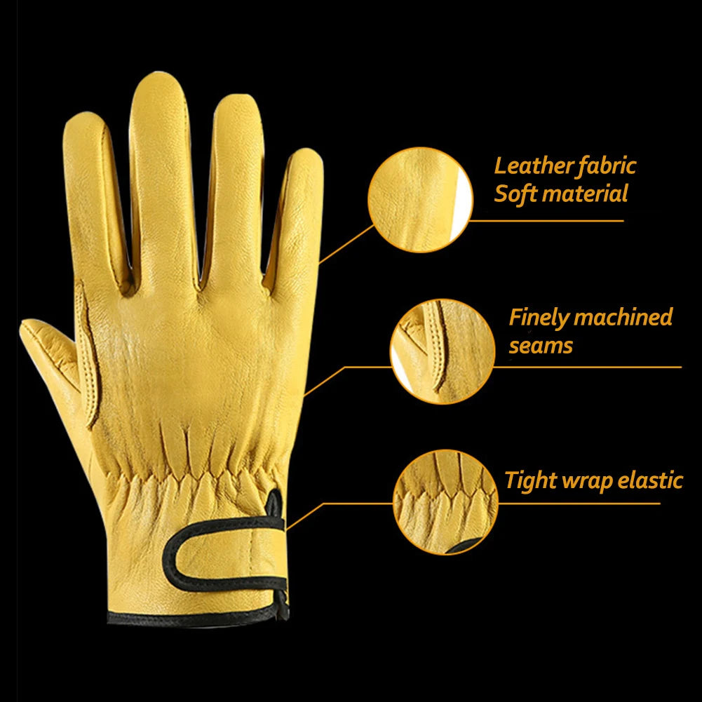 Men Work Gloves Soft Cowhide Driver Hunting Driving Farm Garden