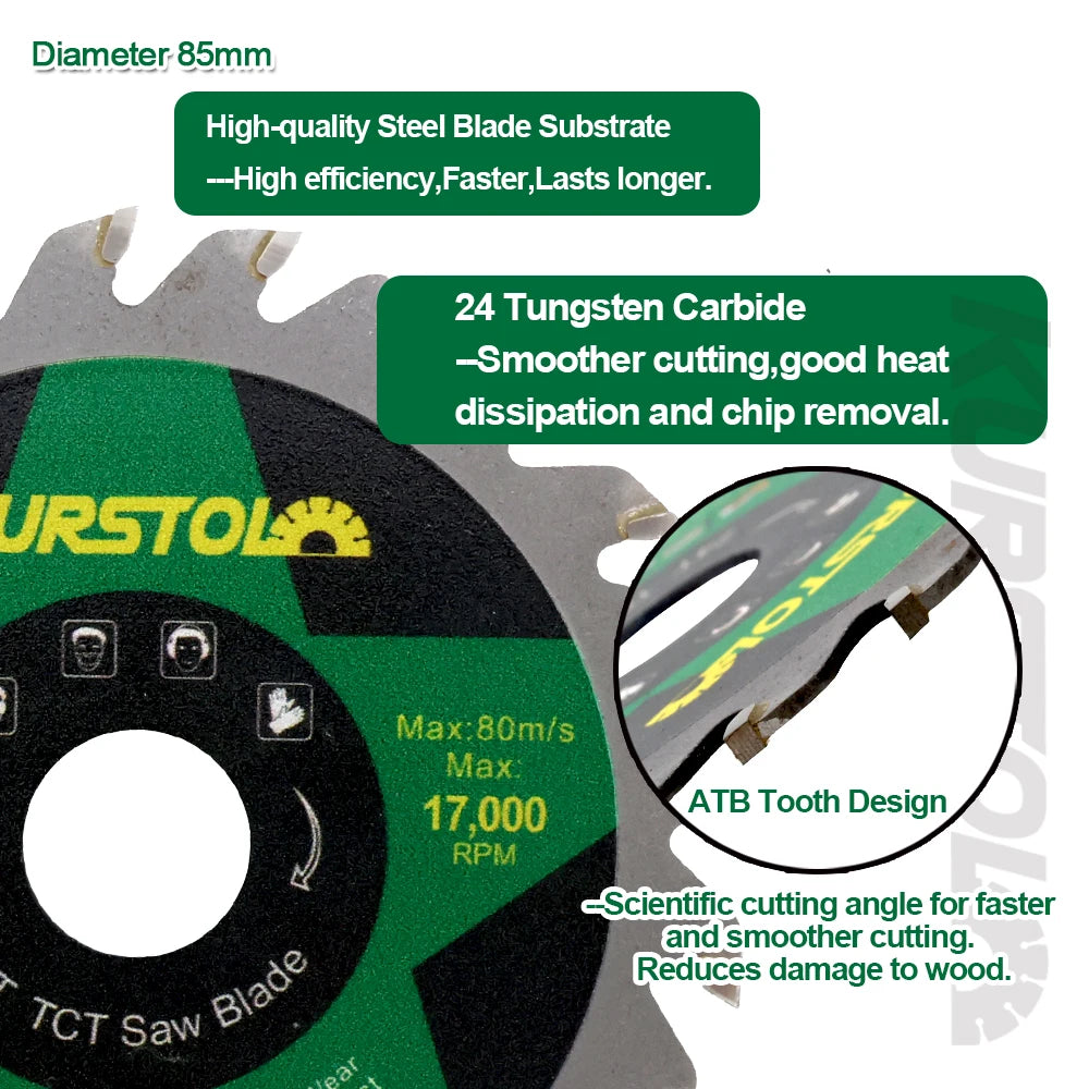 KURSTOL 5-Pack 85mm TCT Mini Circular Saw Blades – Wood & Plastic
