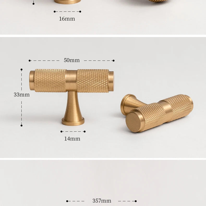 Santaya Solid Brushed Brass Handle Cross Knurled Kitchen Cabinet