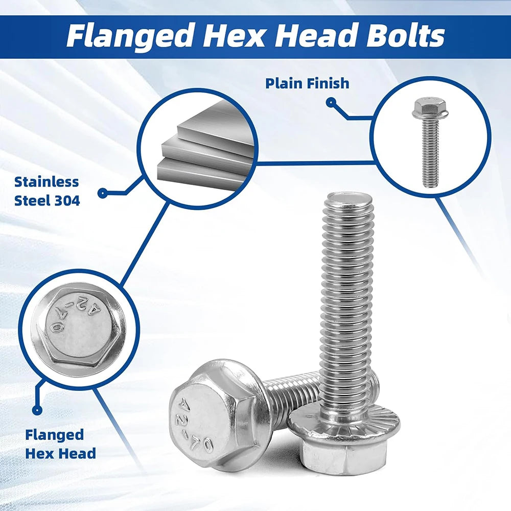 1-10pcs Hex Flange Bolt 304 Stainless Steel M4 M5 M6 M8 M10 M12