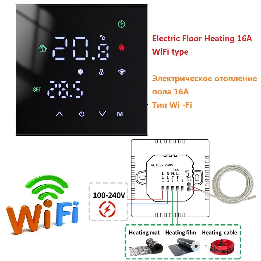 Tuya WiFi Smart Thermostat – LCD Touch Screen for Floor & Gas Heating