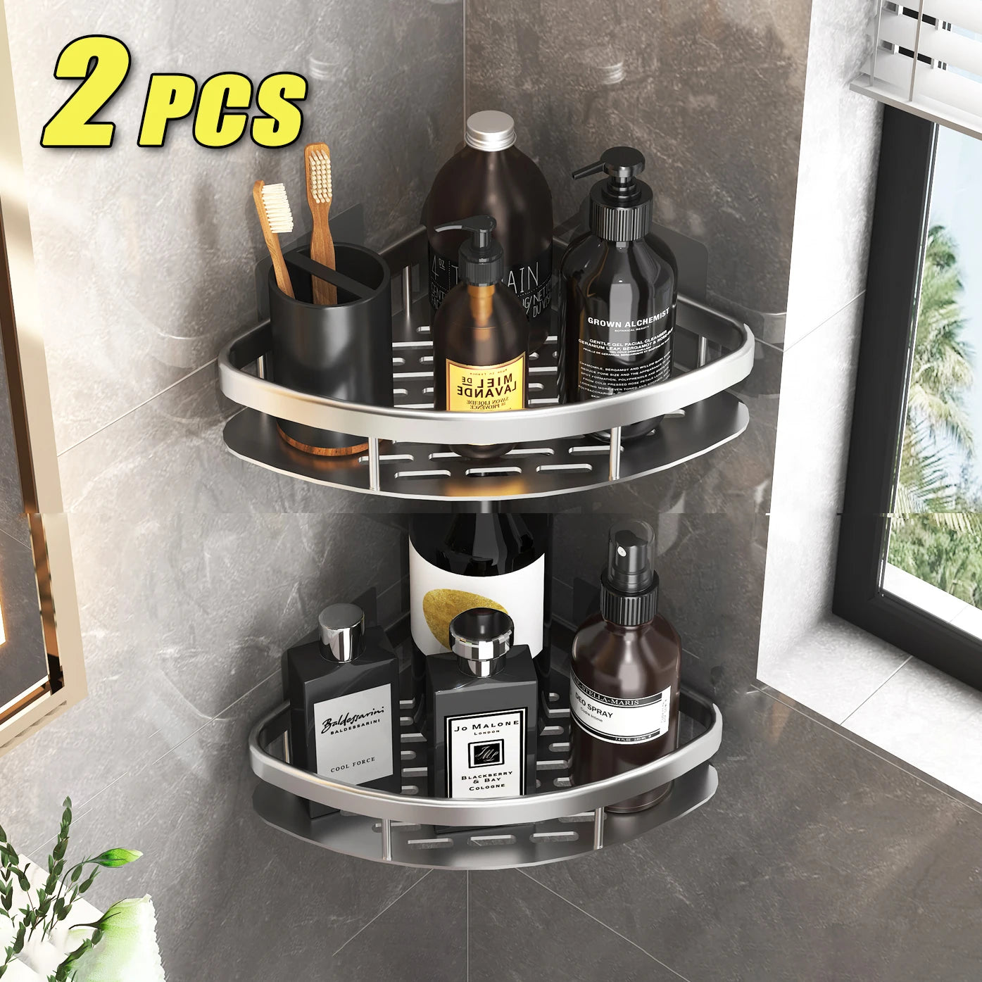 Bathroom No-Nail Shelf Shower Corner Shelf Aluminum Shampoo Shelf S...
