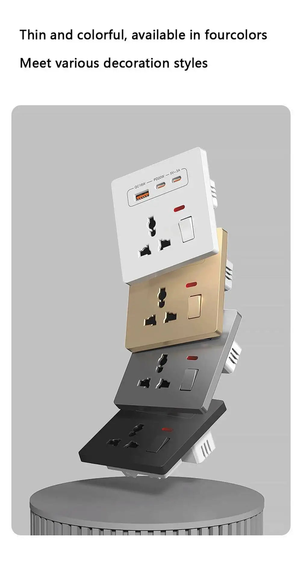 20W Fast Charging Universal Wall Socket With USB And Dual Typec
