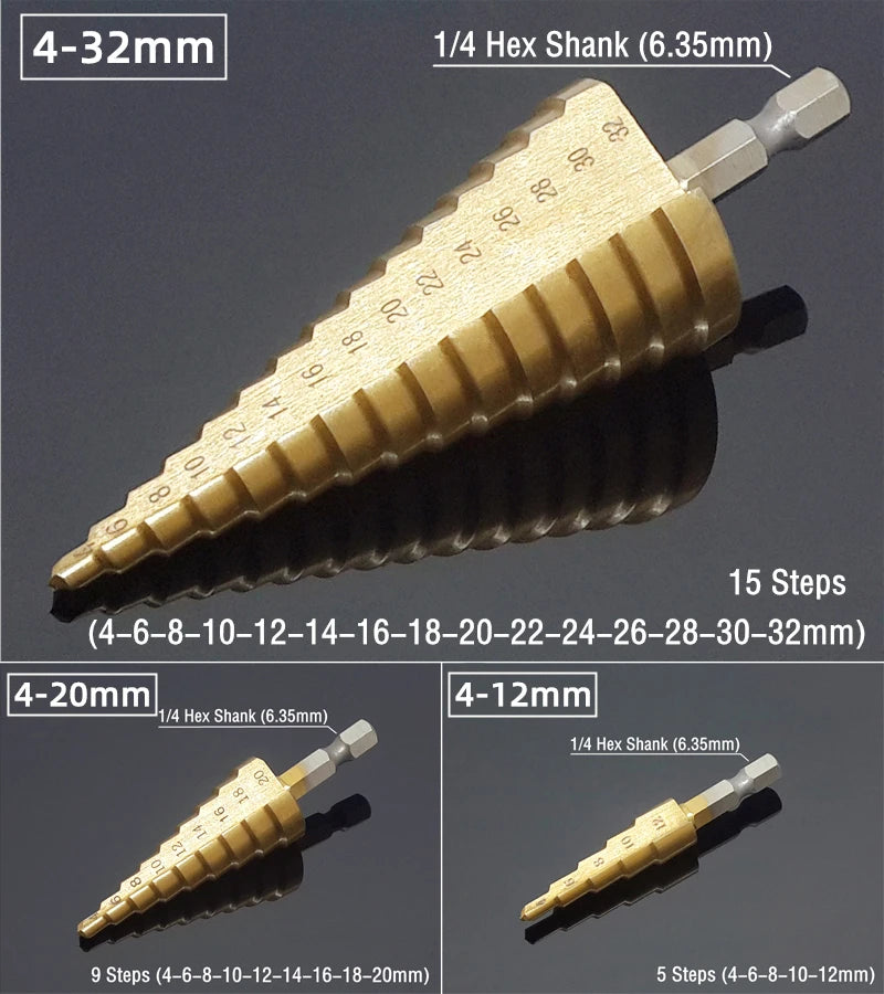Step Drill Bit Saw Drill Bit Set Titanium 4-12 4-20 4-32mm Wood Metal