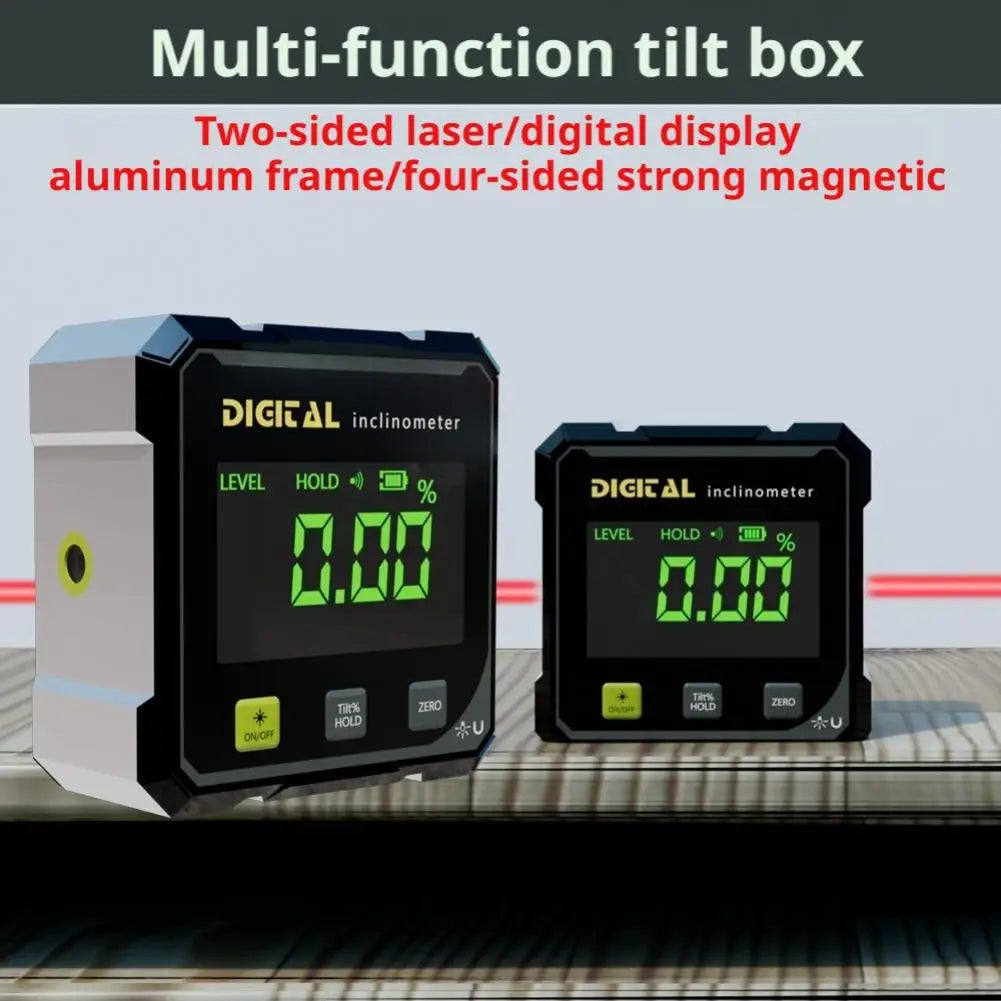 Smart Laser Digital Inclinometer Level Box 4-Side Magnetic 360° High