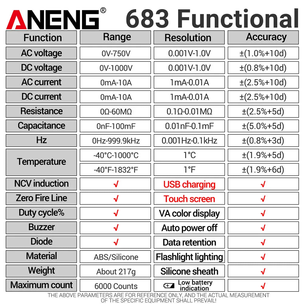 ANENG 683 Smart Multimeter Rechargeable High-end Touch 6000 Counts