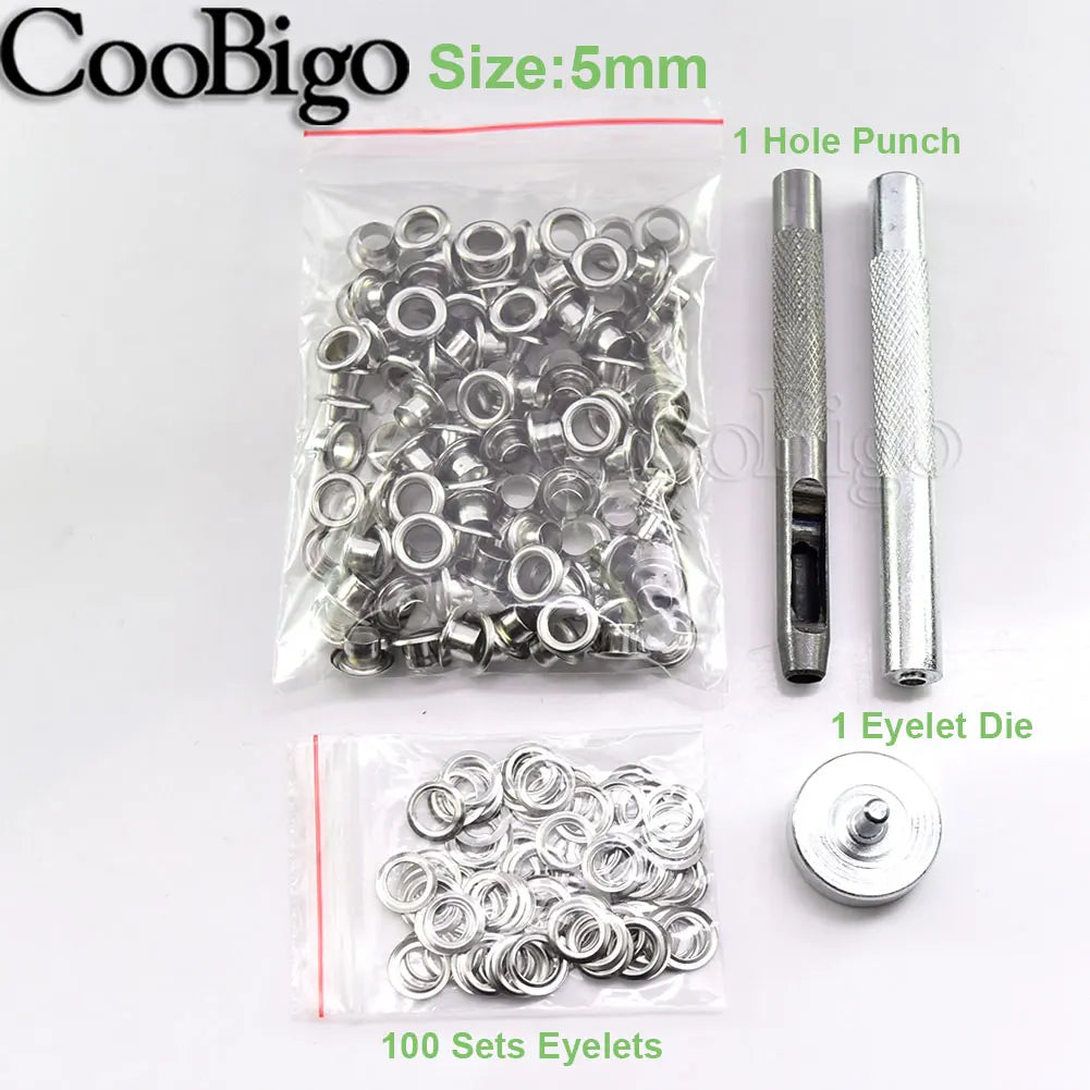 100sets Metal Eyelet Grommet Punch Installer Tool Set for Belt