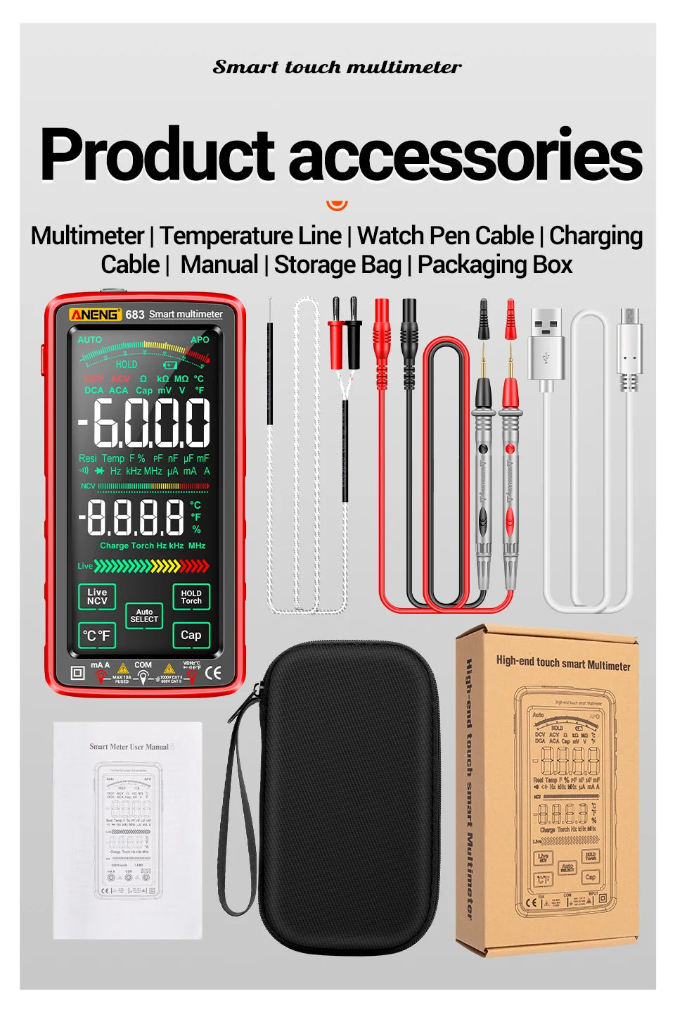 ANENG 683 Smart Multimeter Rechargeable High-end Touch 6000 Counts