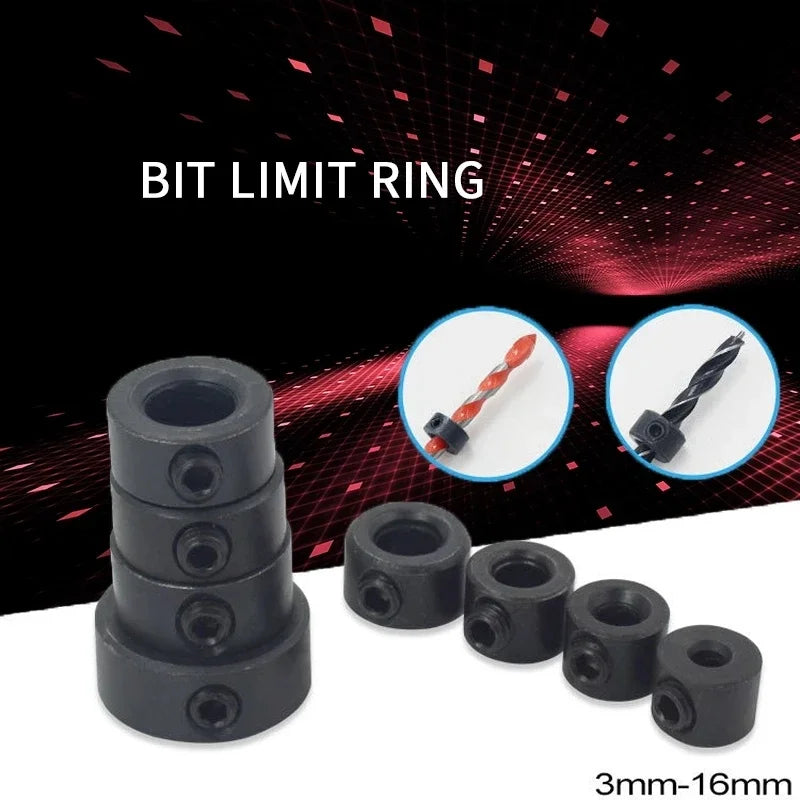 7/8pcs Woodworking Drill Locator 3-16mm Shaft Depth Collars Ring