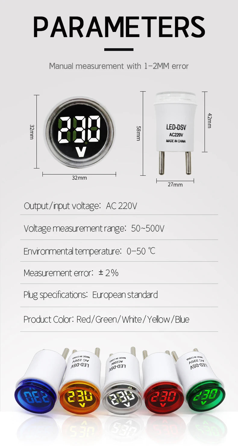 AC50-500V Digital Round LED Display Volt Tester Detector Voltmeter