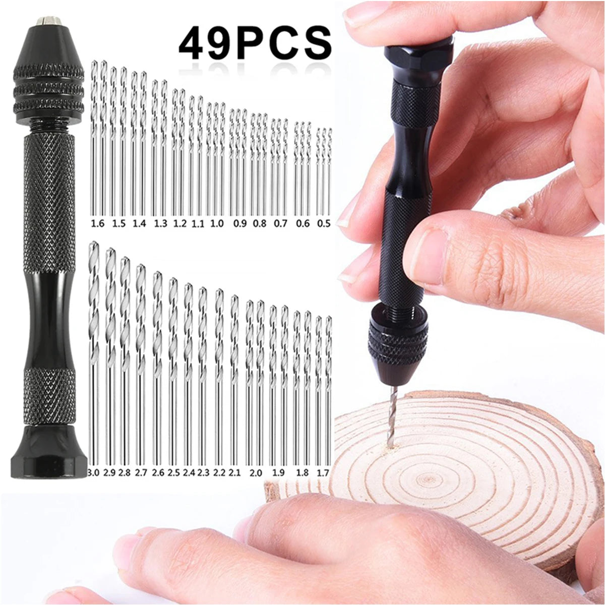 49-Piece Mini Hand Drill Set — 0.2mm to 3.4mm with - View 1