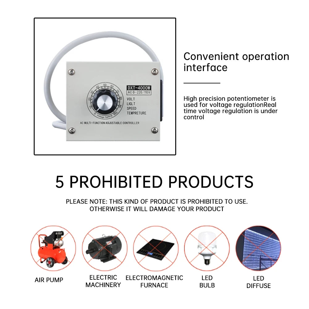 4000W Variable Voltage Regulator AC 110/220V – Dimmer Speed Controller