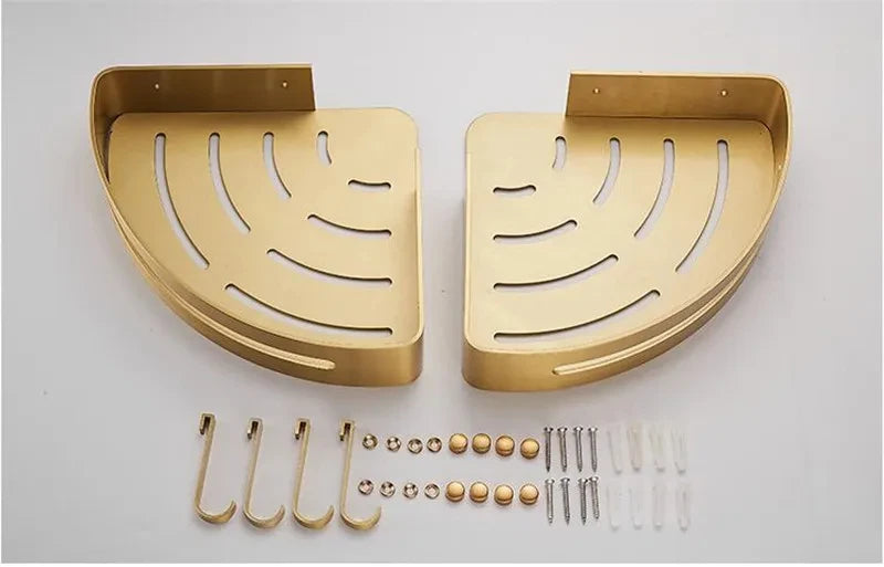 Corner Shelf Wall Mounted Bathroom Shelf Brushed Gold Aluminum Bath