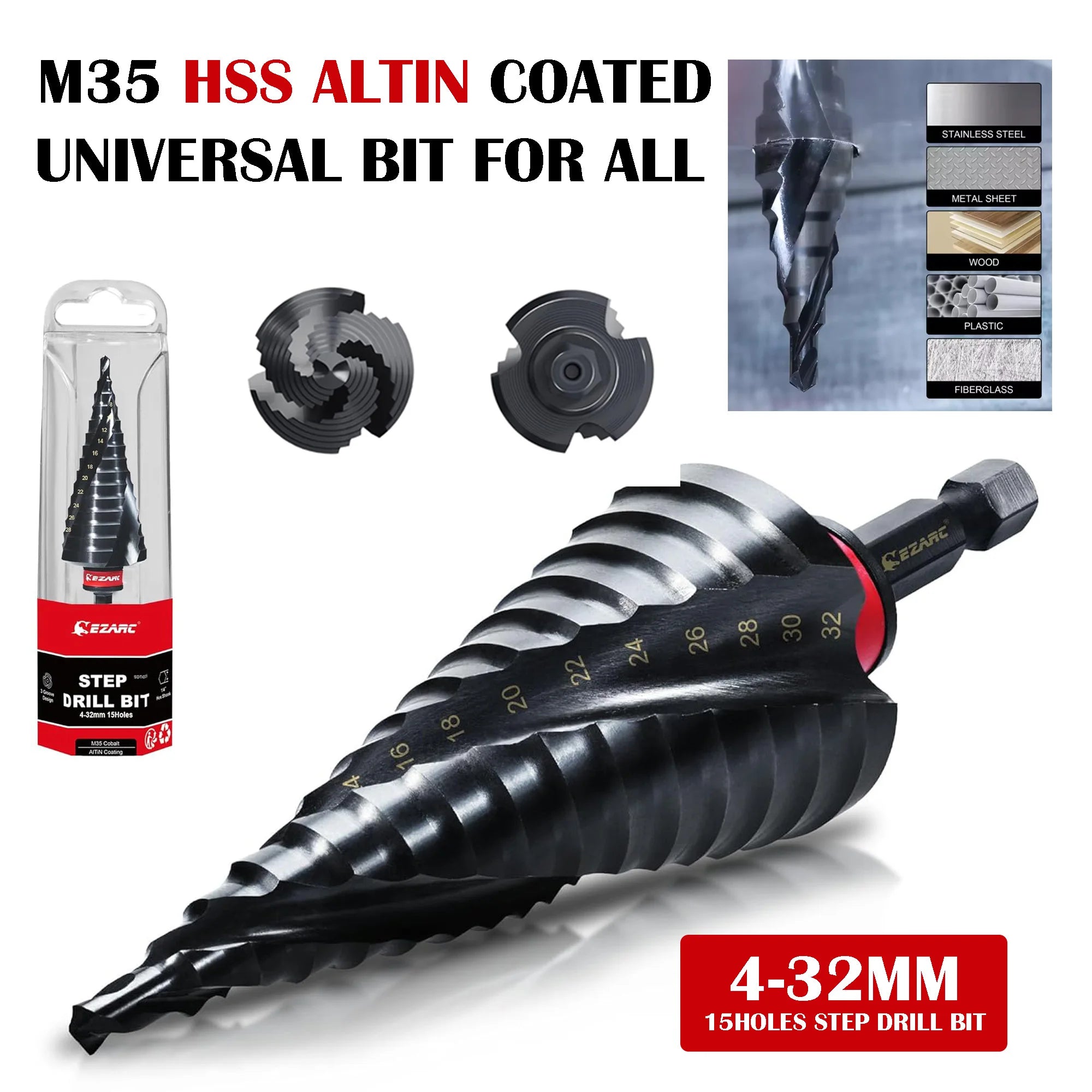 M35 Spiral Flute Step Drill Bit — 4mm to 32mm Unibit fo - View 1