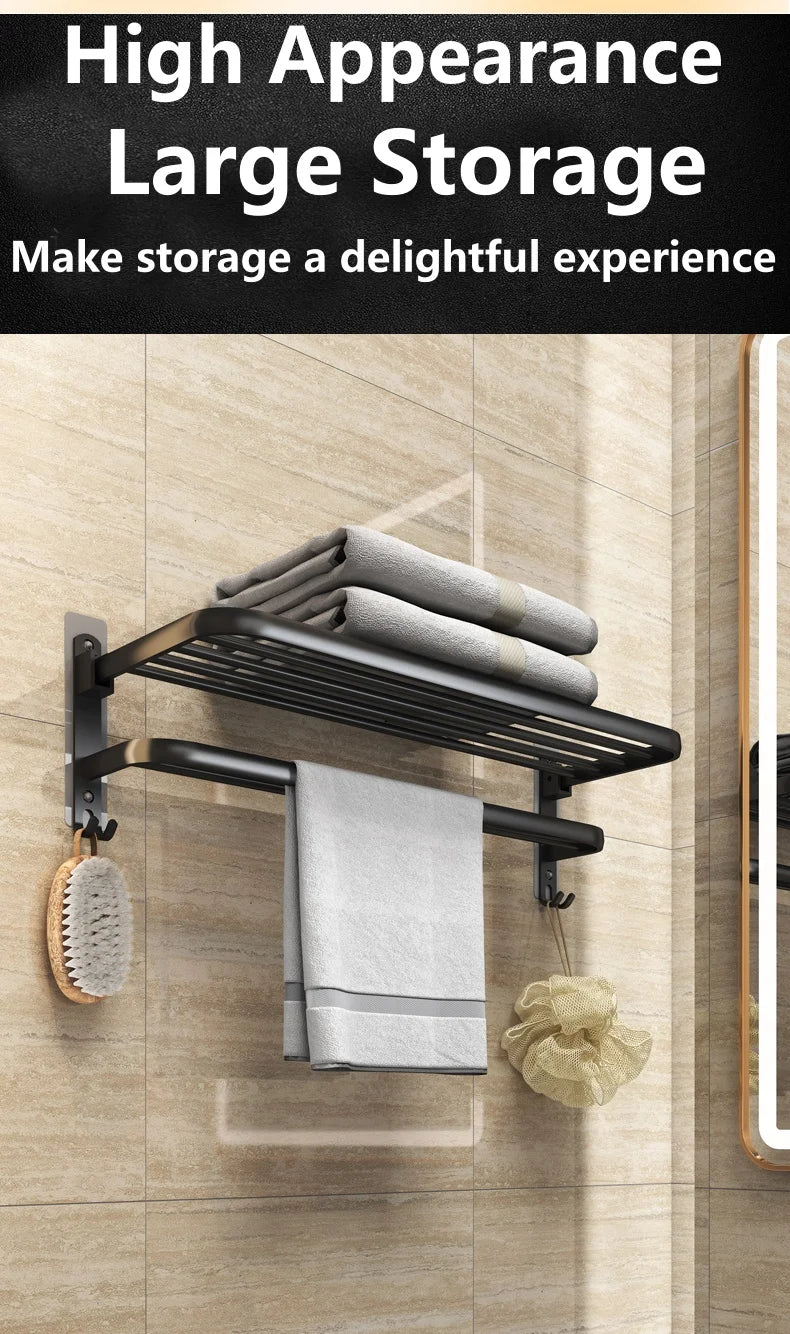 Matte Black 50CM Folding Holder With Hook Towel Holder Wall Mount