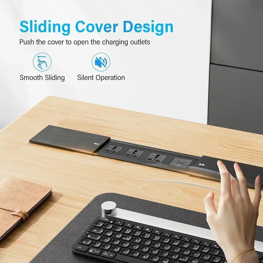Universal Built-in Table Socket Slide Cover with USB Type-c Recessed