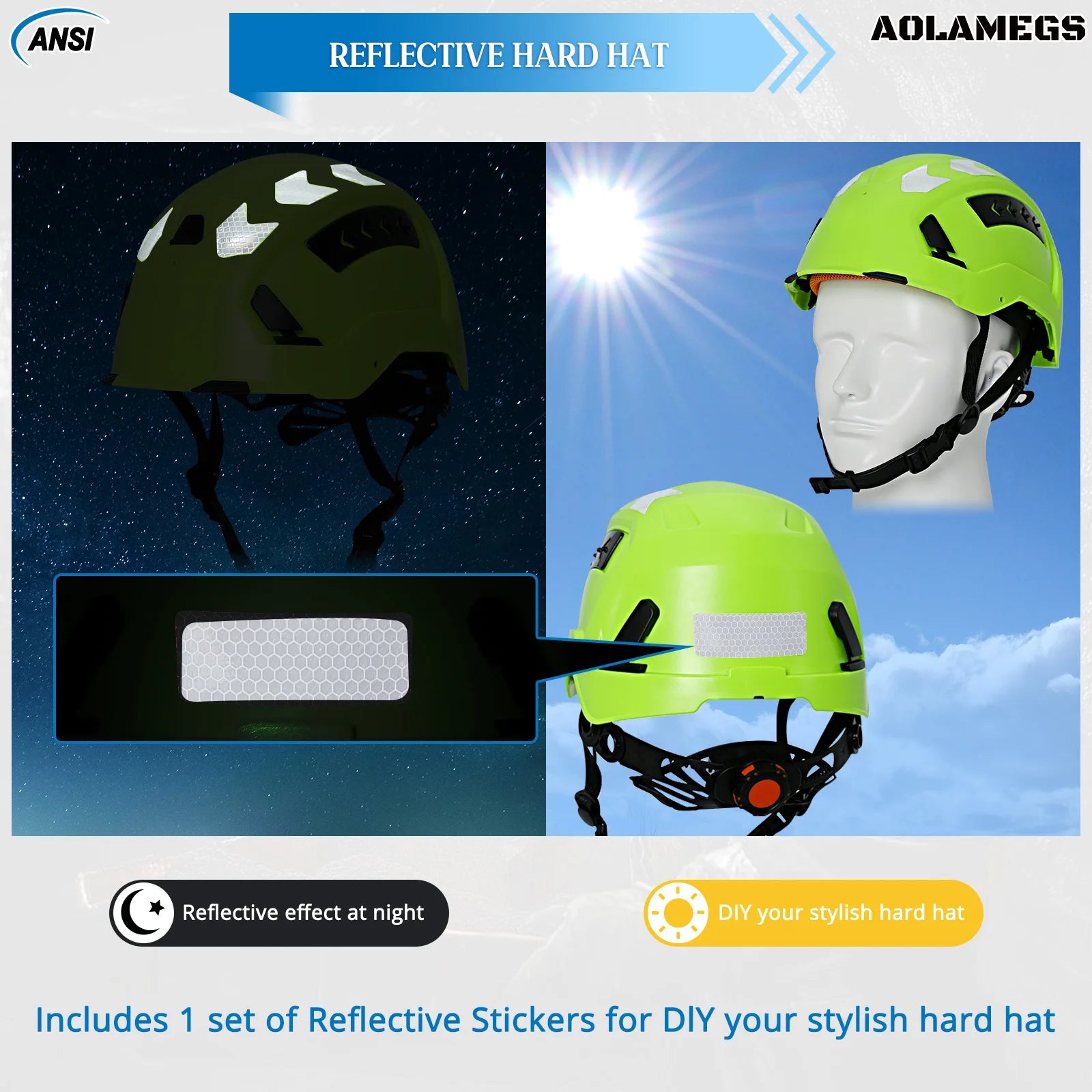 Construction Safety Helmet with Reflective Stickers – CE ABS Breathable Hard Hat