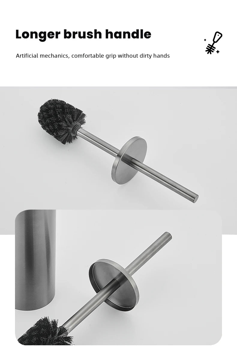 Toilet Brush Wall Mounted 304 Stainless Steel Cleaning Tools No Drill