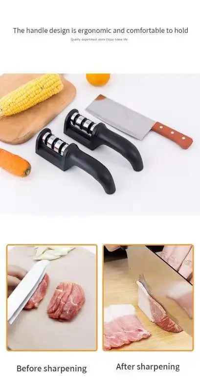 Black Kitchen Three Segment Knife Sharpener Household Multi