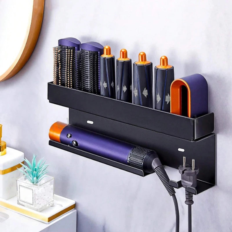 Non drilling wall mounted hair styling tool storage rack