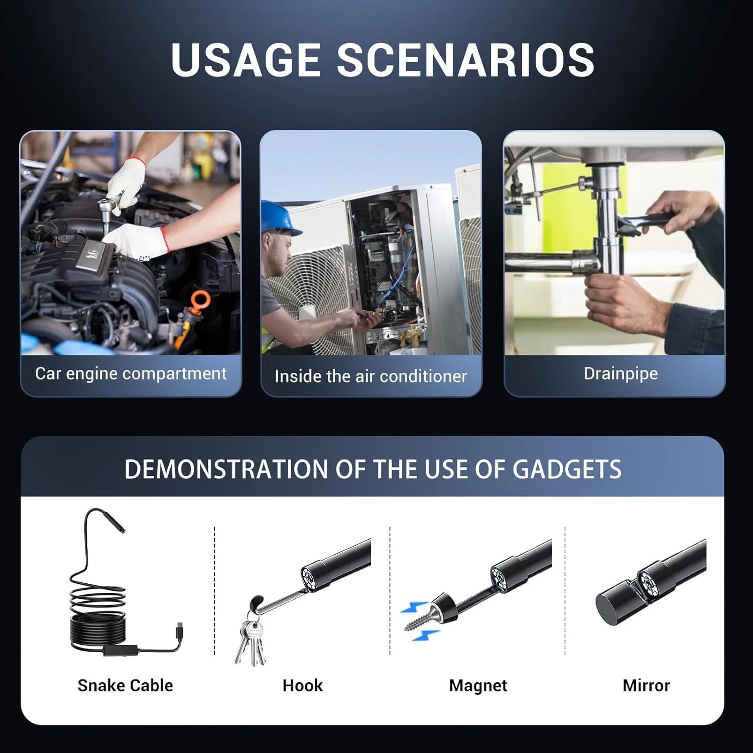 8MM 5MP Auto-Focus IP68 Waterproof Endoscope Sewer Channel Drain
