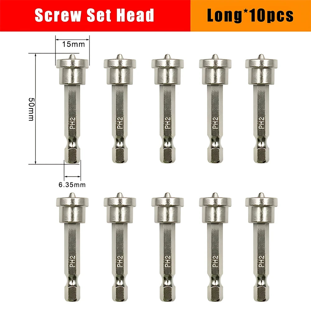 PH2 Drywall Depth Stop Screwdriver Bits — 50mm with Collar | 5, 10