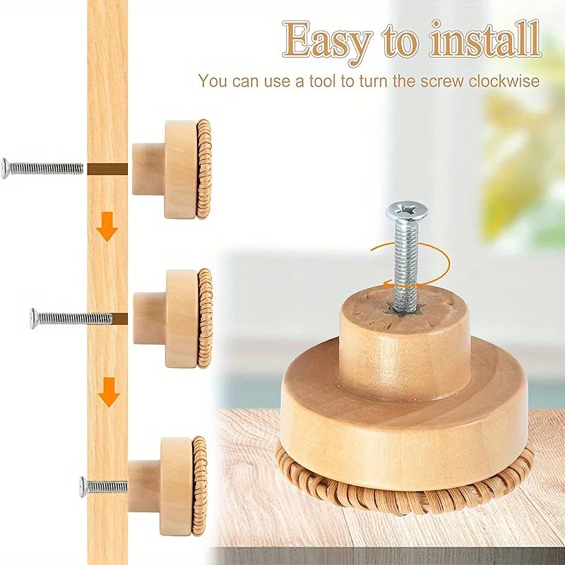 Solid Wood Door Handle Circular Small Rattan Weaving Creative Single