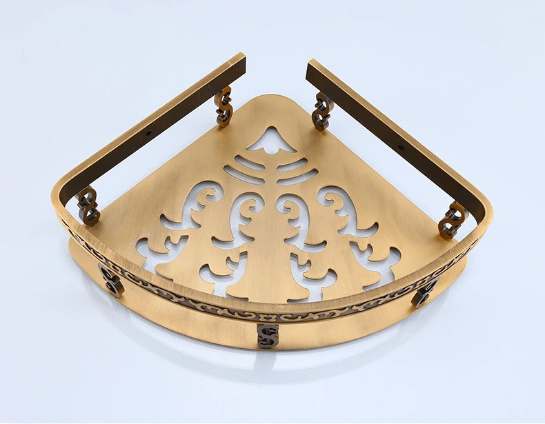 Antique Brass Aluminum Foldable Corner Rack Shelves Toilet Storage