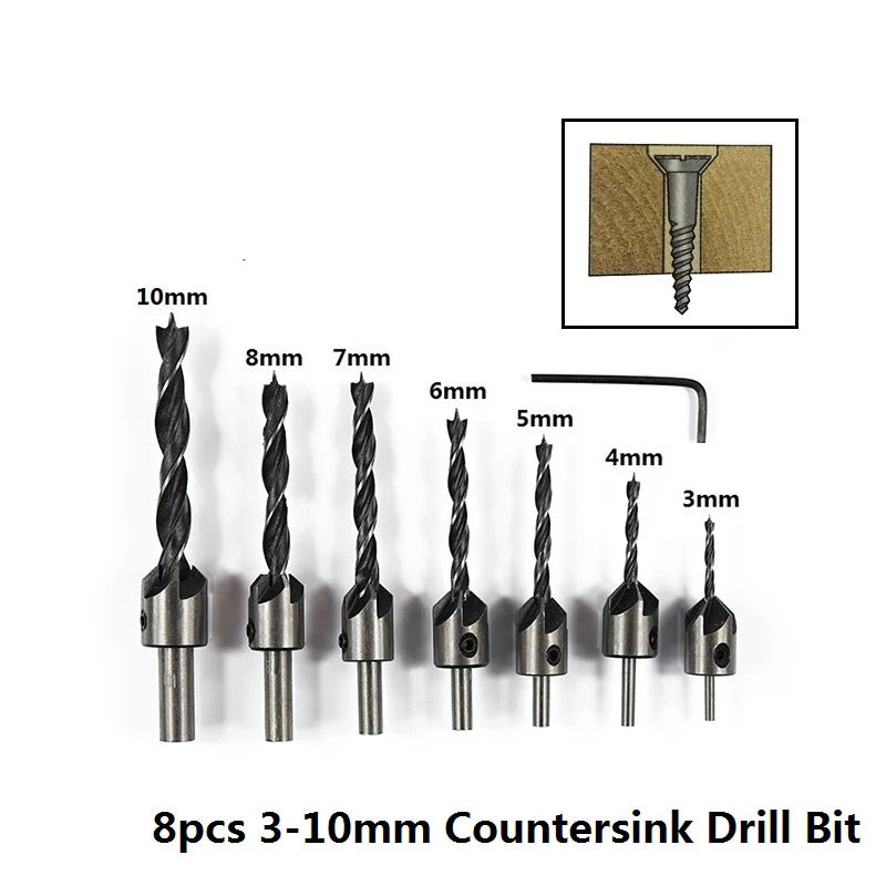 SIQICNC 3mm-10mm HSS Countersunk Bit Set Reamer Woodworking Chamfer