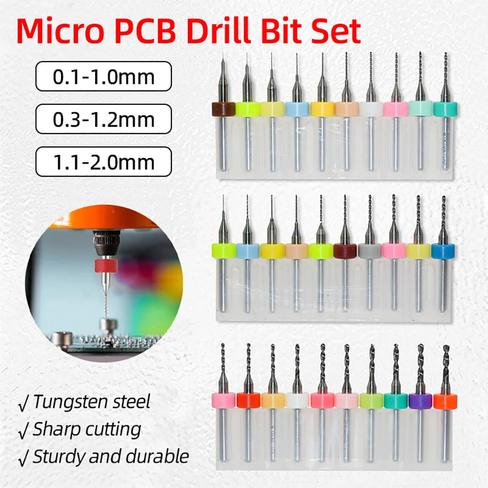 10pcs 0.3mm-1.0mm Mini Drill Bit Set Carbide Gun Drill Bit Micro