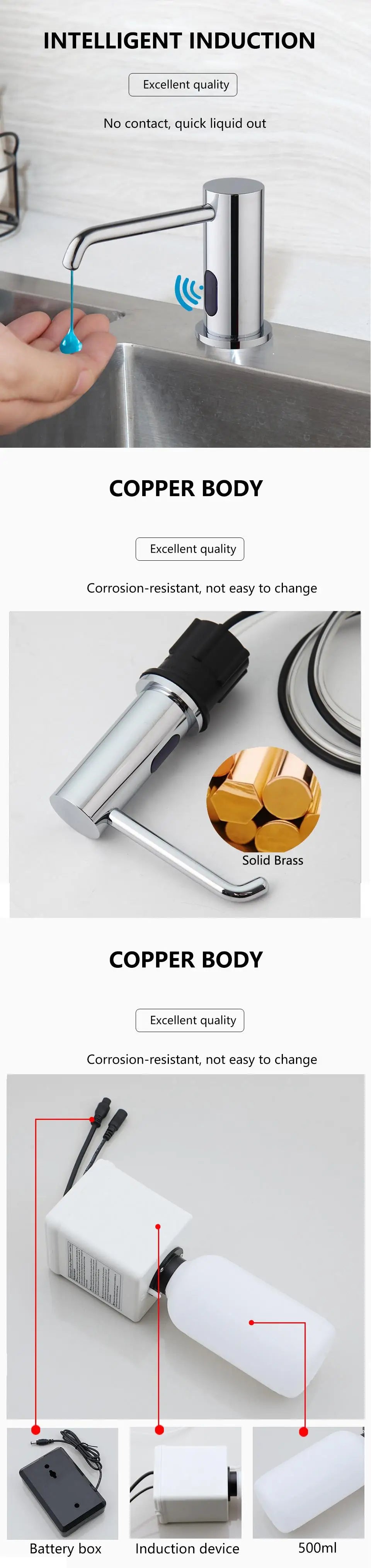 Torayvino Automatic Liquid Soap Dispenser Sensor Solid Brass 500 ML